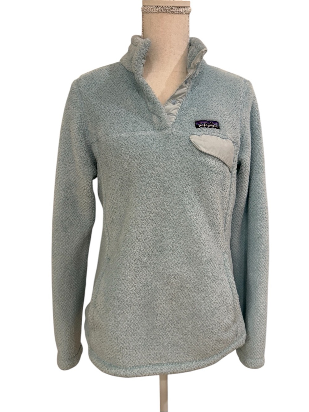 Patagonia Women’s Blue Fleece Snap Pullover Jacket Medium Cozy Outdoor Core